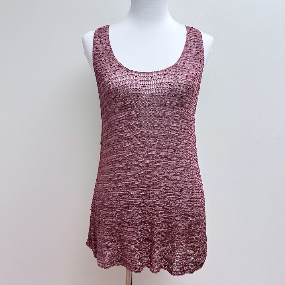 Willow & Clay Mauve Brown Knitted Heavy Gold Beaded Tank Top Coverup Size Medium
